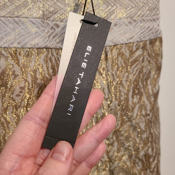 BNWT Elie Tahari shiny cream and tan skirt - Picture 3 of 5